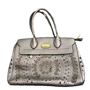 brangio Italy Purse Rare Pewter &Gold Floral Embroidered Tote  Boho